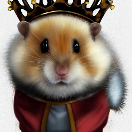 Image similar to A king hamster with a crown and a coat, digital art, artstation cgsociety masterpiece