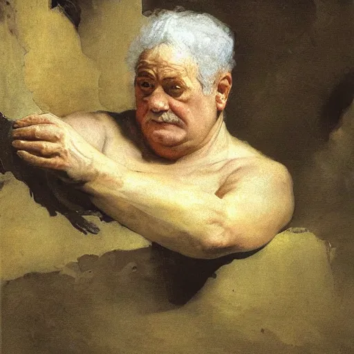Image similar to an old - man portrait attending the underworld from above in sorrow, angle from above, art painting, by francisco goya, masterpiece, extremely detailed, oil painting, full hd