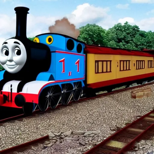 Prompt: thomas the tank engine as the face of god