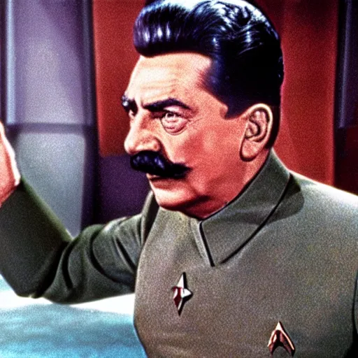 Image similar to A still of Stalin in Star Trek, colour photo