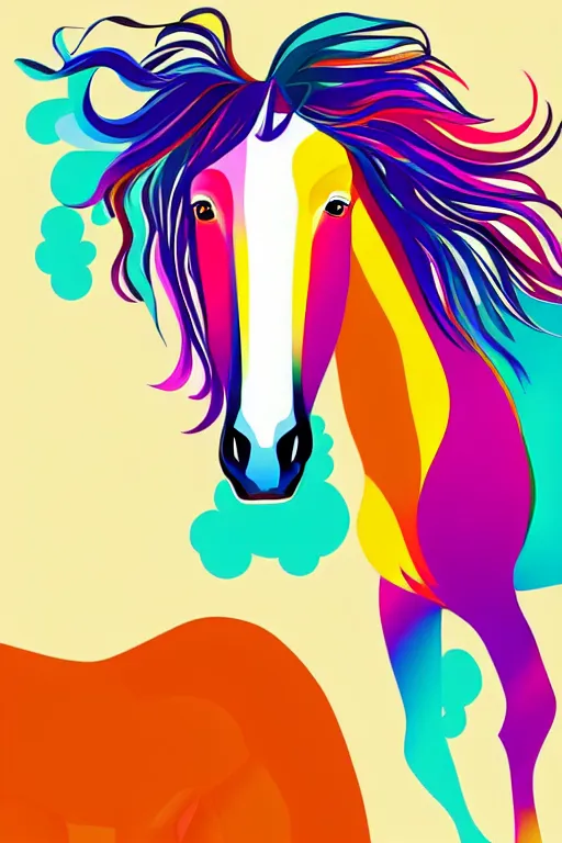 Image similar to minimalist boho style art of a colorful horse, illustration, vector art