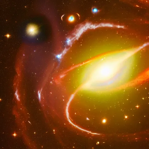 Image similar to hubble image of army of planets in galactic maelstrom, fire, vray, 5 5 mm