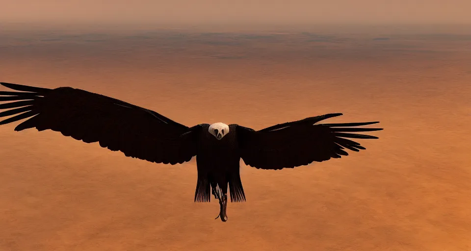 Image similar to a vulture flying over an empty desert, artstation, cgsociety