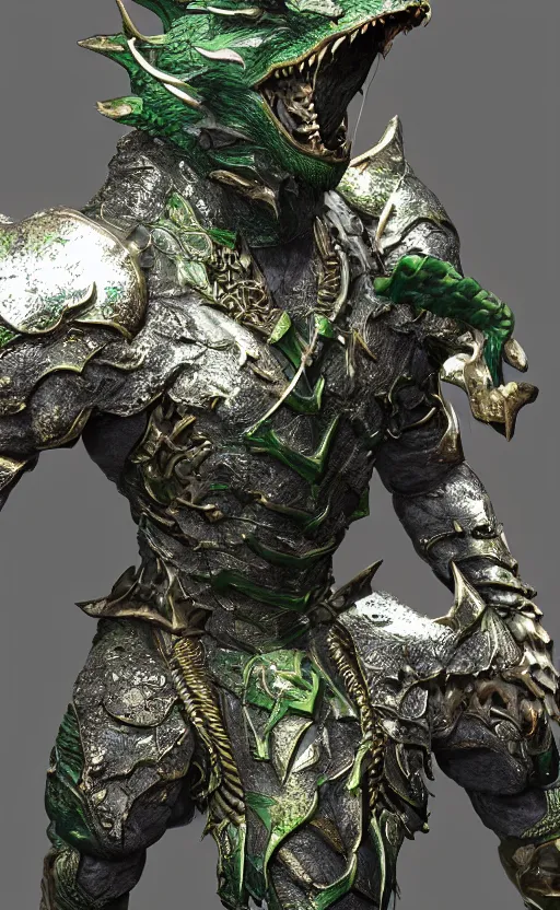 Image similar to Green dragon armor, bronze statue, unreal engine, high detailed