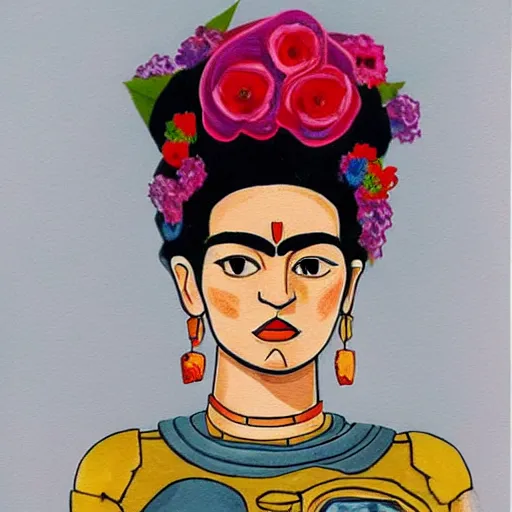 Prompt: mecha in the style of frida kahlo