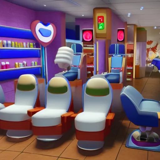 Prompt: Sonic the Hedgehog at a nail salon getting his nails done, POV, unreal engine