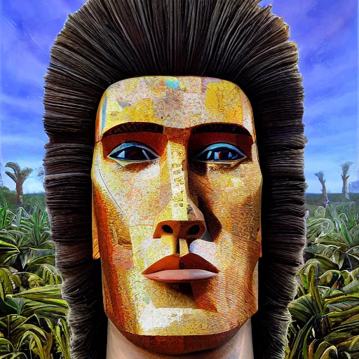 Image similar to a portrait of an easter island head of weird al yankovic by sandra chevrier, by jon foster, detailed render, epic composition, natural landscape background, 4 k realistic, cryengine, realistic shaded lighting, sharp focus, masterpiece, by enki bilal