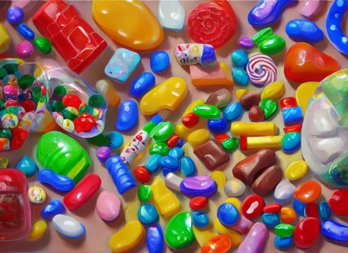 Image similar to candy zoo for a game candy themed, top angle, oil painting by jama jurabaev, extremely detailed, brush hard, artstation, for aaa game, high quality, brush stroke