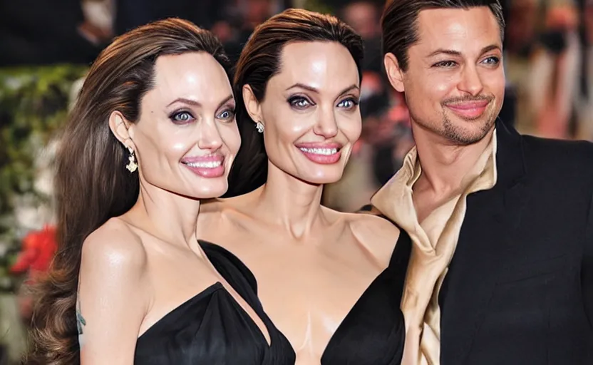 Image similar to Angelina Jolie and Margot Robbie are getting married, wedding couple portrait by Artgerm