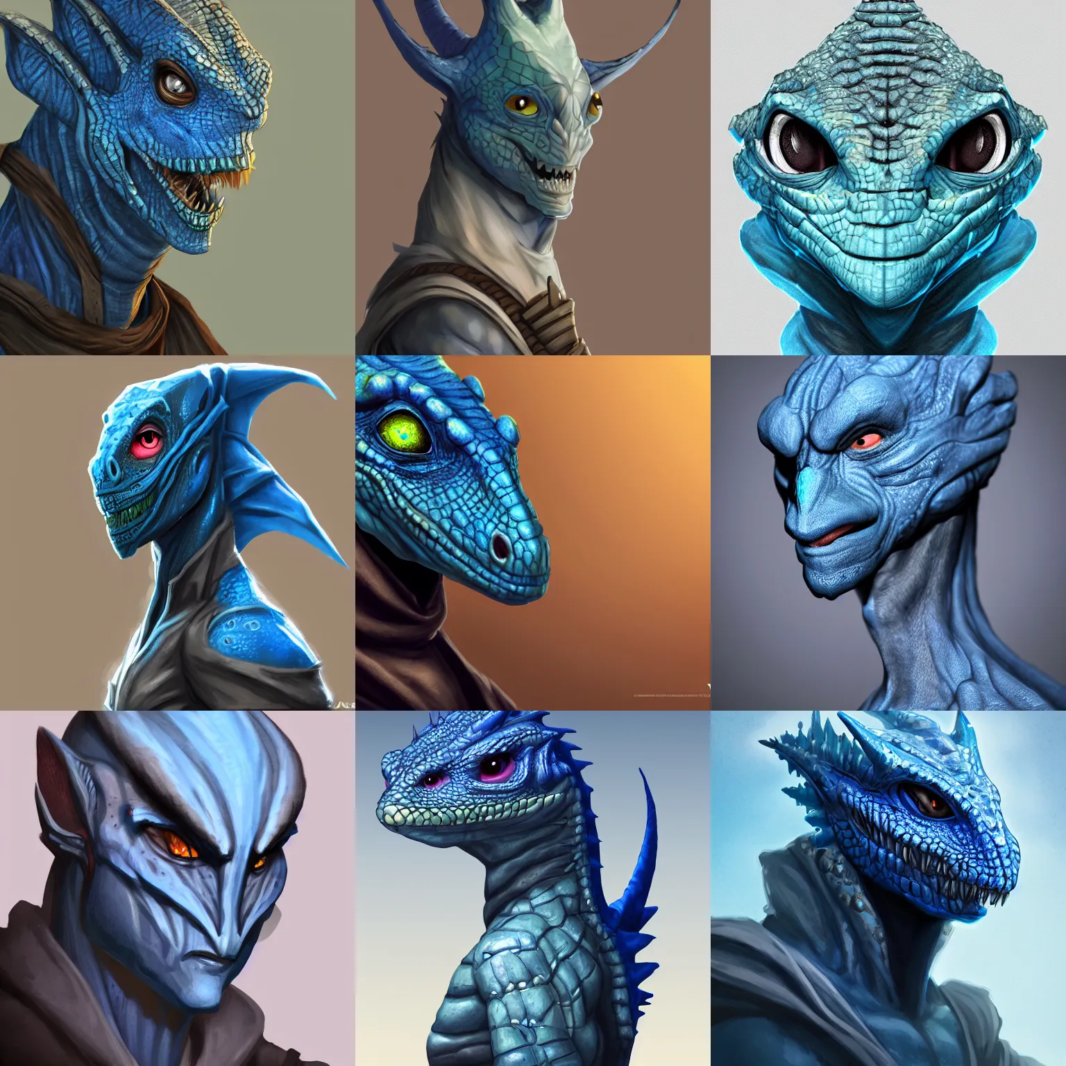 Prompt: air genasi blue lizardfolk made of wind, he is wearing a black hood, face enhance, head and shoulder portrait, dnd commission, rpg artwork,4K, 8K, very detailed, trending on artstation