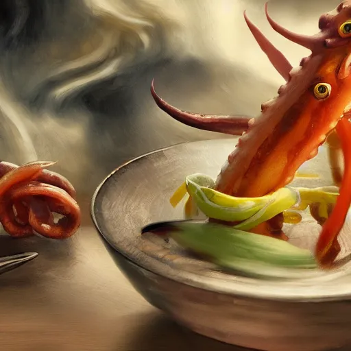 Prompt: pichacu cooks a squid, photo, detailed, 4k, Art by Yongjae Choi