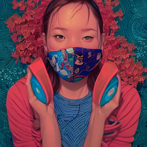 Image similar to portrait of people with sanitary mask, Tristan Eaton, artgerm, Victo Ngai, RHADS, ross draws