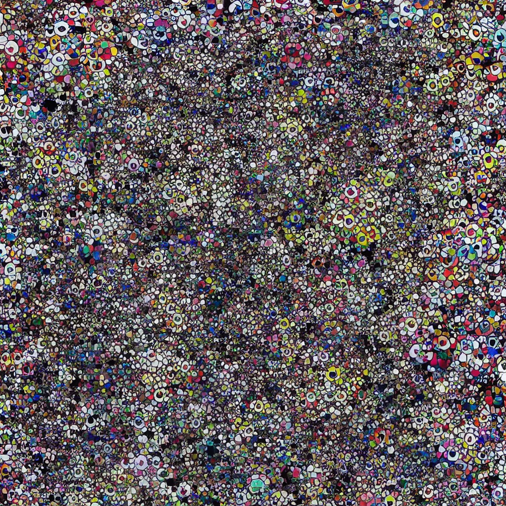 Image similar to camouflage made of love, style of takashi murakami, abstract, rei kawakubo artwork, cryptic, stipple, lines, splotch, color tearing, pitch bending, lines, blotches, color splotches, dark, ominous, abstract, minimal, points, technical, painting