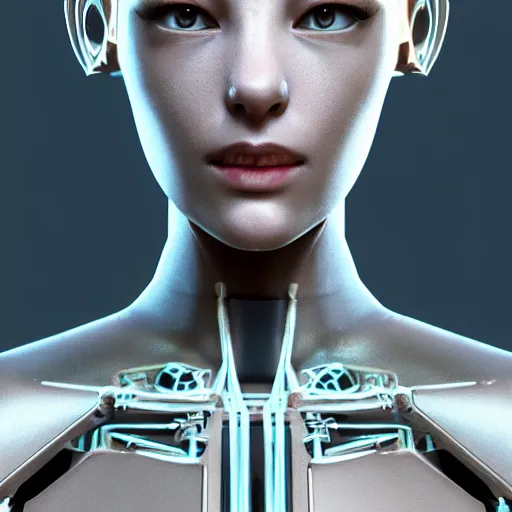 Image similar to Mechanical Cyberpunk Female Android, Upper-torso, intricate, elegant, super highly detailed, professional digital painting, artstation, concept art, smooth, sharp focus, no blur, no dof, extreme illustration, Unreal Engine 5, Photorealism, HD quality, 8k resolution, cinema 4d, 3D, beautiful, cinematic, art by artgerm and greg rutkowski and alphonse mucha and loish and WLOP