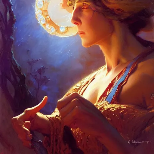 Prompt: stunning female wizard casting his shadow spell, highly detailed painting by gaston bussiere, craig mullins, j. c. leyendecker, 8 k