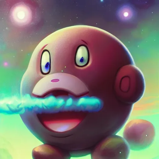 Prompt: hyper realistic, portrait of a mega derpy kirby from nintendo, smoking massive amounts of weed, by greg rutkowski, scott m fischer, artgerm, loish, slight glow, atmospheric, anne stokes, alexandros pyromallis