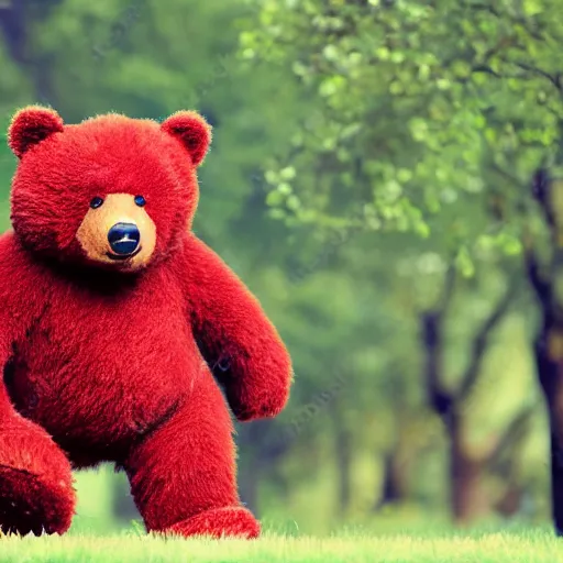 Image similar to red bear walking to the left on a black background, logo