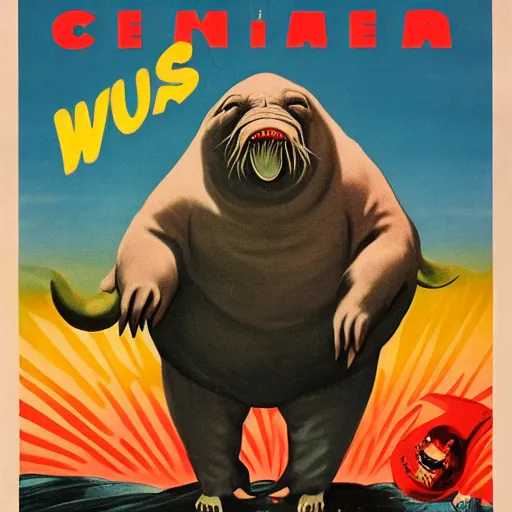 Image similar to 1950s monster movie poster walrus