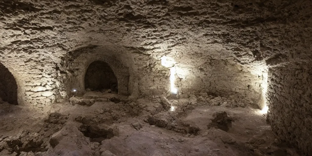 Image similar to archeological discovery of a perfectly well preserved medieval castle underground