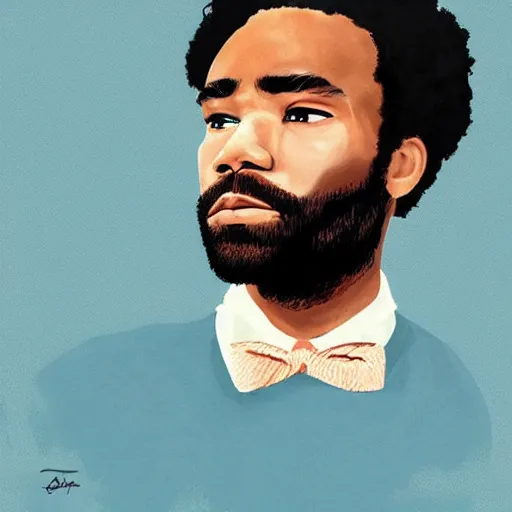 Image similar to “Donald Glover portrait, color vintage magazine illustration 1950”