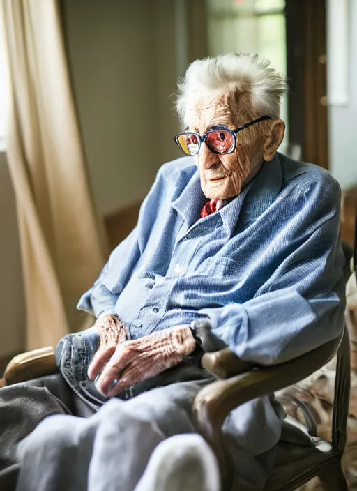 Image similar to DSLR photo portrait still of 90 year old age 90 James Dean at age 90!!!, 85mm f1.8