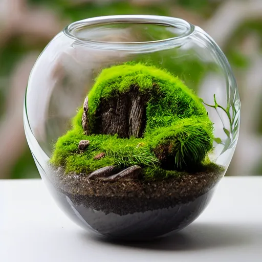 Image similar to moss terrarium, product photo, high quality, 4 k, beautiful design, innovative