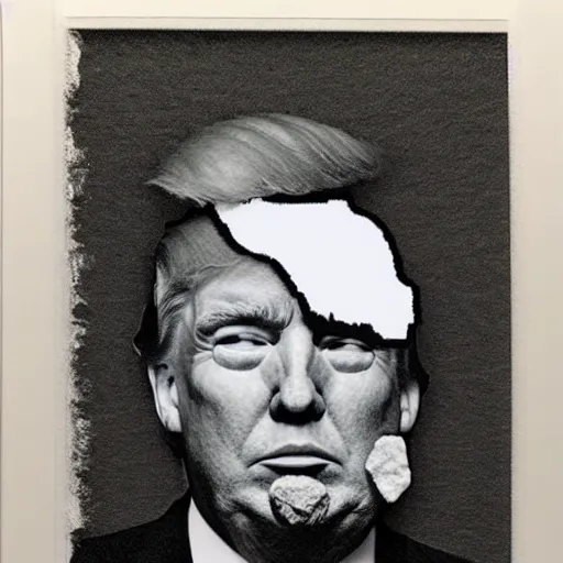 Image similar to donald trump eating a rock, polaroid, head-shot
