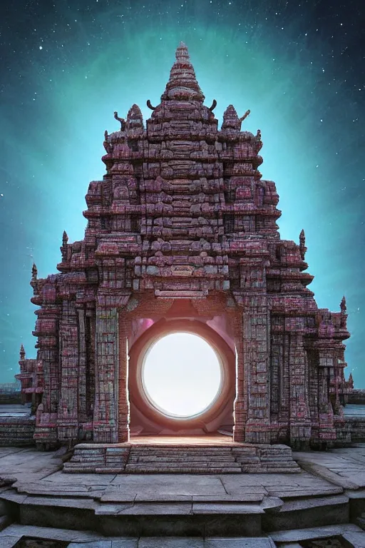 Prompt: alien portal made out of hindu temples by stanley kubrick and tooth wu and wlop and beeple