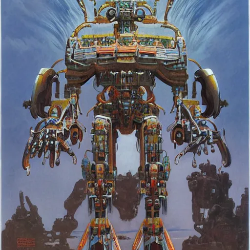 Image similar to mayan mecha by j. c. leyendecker, barlowe, makoto kobayashi, and beksinski