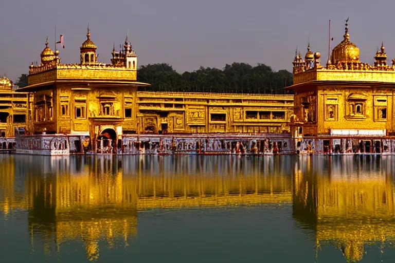 Prompt: an amazing award winning photo of a golden temple in a lake, symmetrical, cinematic, masterpiece