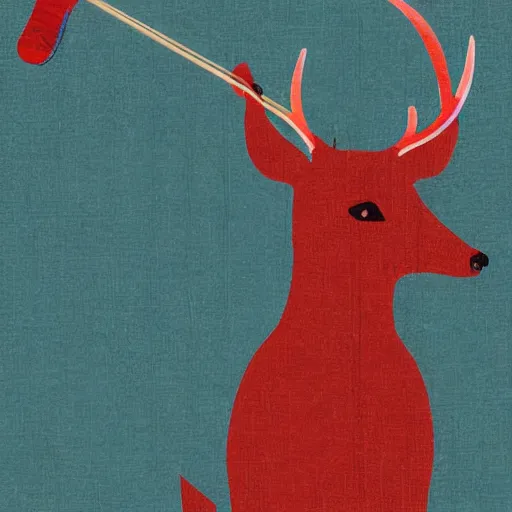 Image similar to deer playing guitar in the style of tatsuro kiuchi