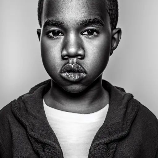 Prompt: the face of young kanye west at 1 3 years old, portrait by julia cameron, chiaroscuro lighting, shallow depth of field, 8 0 mm, f 1. 8