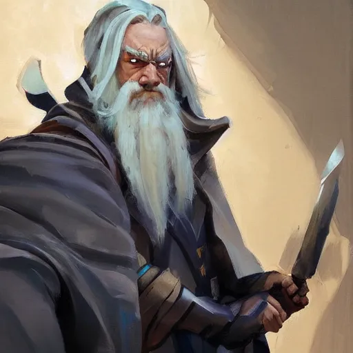 Image similar to greg manchess portrait painting of partially armored albus dumbledore as overwatch character, medium shot, asymmetrical, profile picture, organic painting, sunny day, matte painting, bold shapes, hard edges, street art, trending on artstation, by huang guangjian and gil elvgren and sachin teng