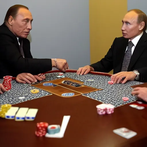 Image similar to a photo of Berlusconi play poker with Putin