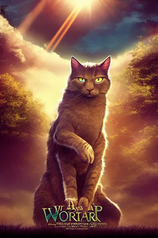 Image similar to a movie poster for warrior cats, depth of field, sun flare, hyper realistic, very detailed, backlighting, cgi, by wayne mclouglin