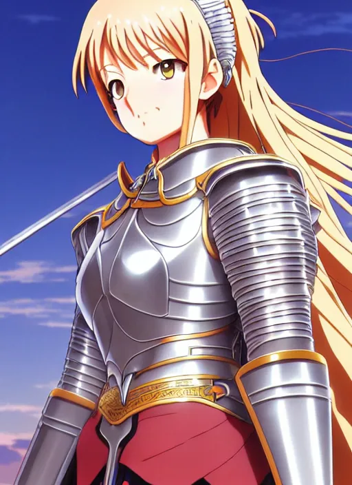 Image similar to key anime visual portrait of a woman knight in ceremonial armor, dynamic pose, cinematic, film grain, face by yoh yoshinari, detailed, intricate