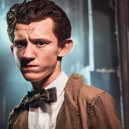 Prompt: tom holland as a rough dirty old man with a scruffy beard as the new doctor who, cinematic, volumetric lighting, f 8 aperture, cinematic eastman 5 3 8 4 film, photorealistic