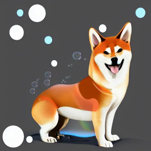 Prompt: shiba inu with soap bubbles on body, Artstation