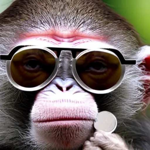 Prompt: Monkey wearing Cool glasses, holding some money in hid hand