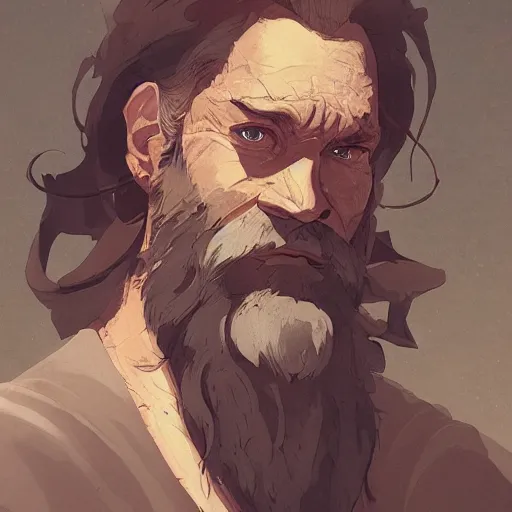 Prompt: ancient man with beard, by makoto shinkai, greg rutkowski, artstation, high detailed, cgsociety,
