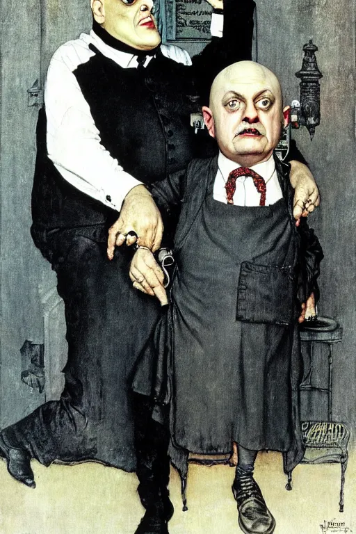 Image similar to uncle fester addams from the addams family painted by norman rockwell