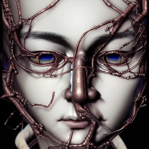 Image similar to prompt : hyperrealist photorealistic 3 d render of persona soft light portrait by takato yamamoto, mecha accessories parts and broken cables, gnarly details, otaku gangasta, inspired by fables, realistic face, smooth face feature, intricate oil painting, high detail, sharp high detail, manga and anime 2 0 0 0