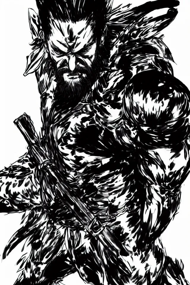 Image similar to a full - body portrait of guan yu, in yoji shinkawa's art style, metal gear solid art style, chinese caligraphy, highly detailed, 4 k, artistic, white background, b & w