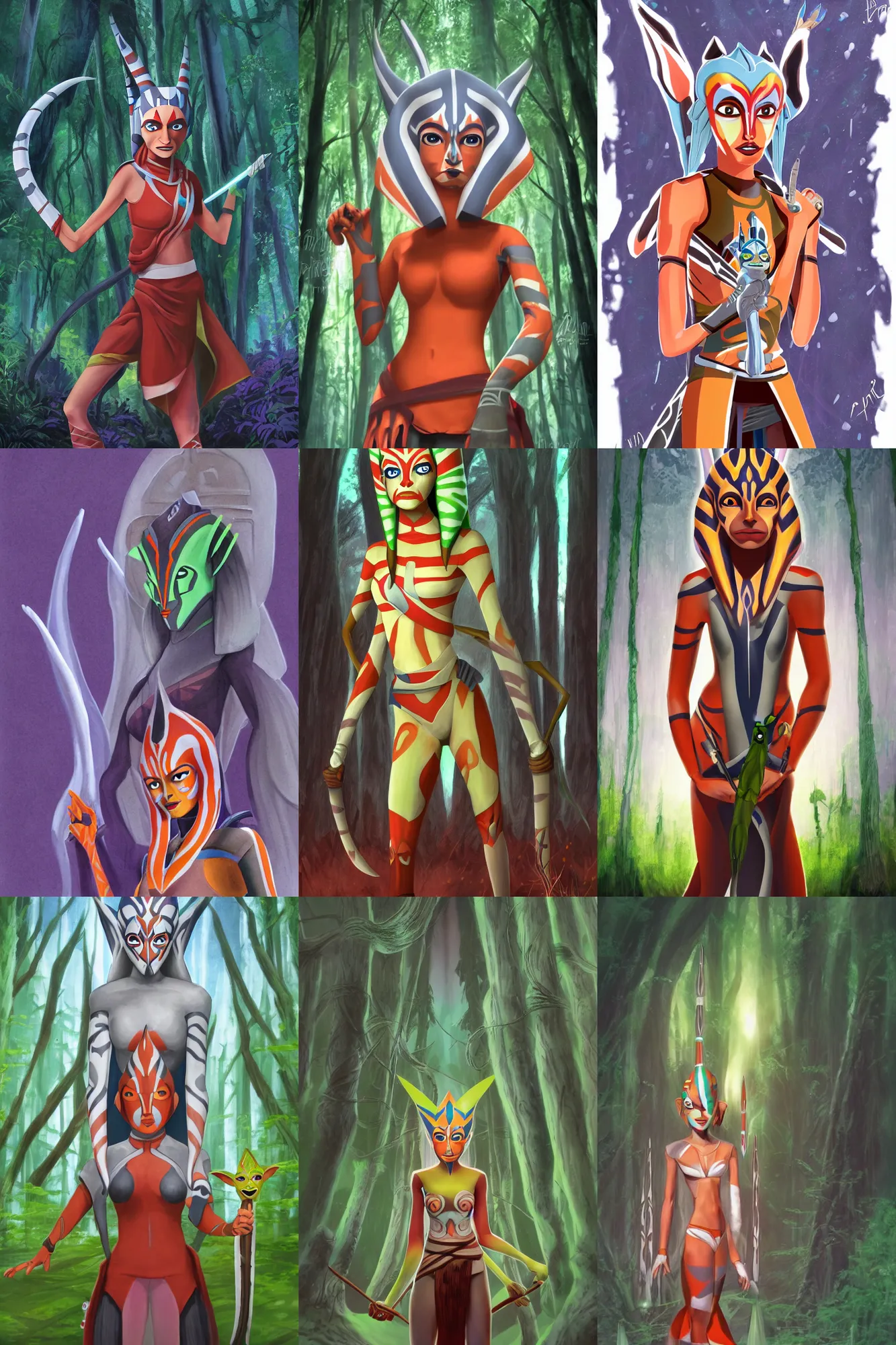 Prompt: portrait of ahsoka tano standing in a alien forest