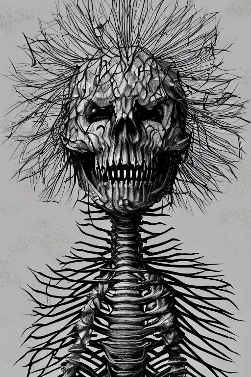 Prompt: a dandelion skeleton hybrid monster, highly detailed, digital art, sharp focus, trending on art station, plant, anime art style