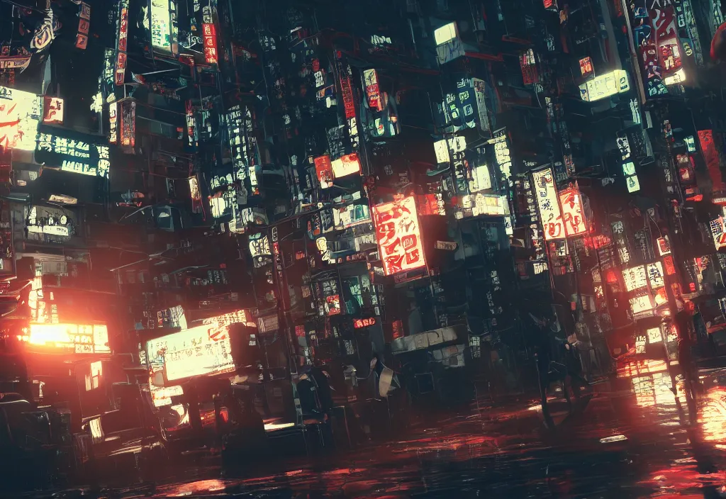 Prompt: film produced by madhouse and directed by takeshi koike tokyo streets cyberpunk style max payne blood trending on artstation cinematic octnae render 8 k