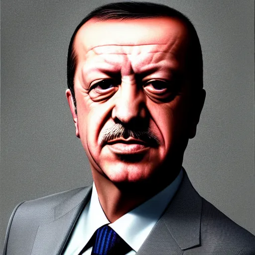 Prompt: Portrait of Recep Tayyib Erdoğan, close-up, very detailed facial features, by Martin Schoeller