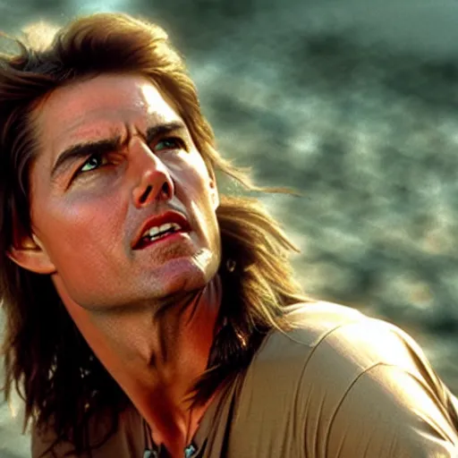 Image similar to Tom Cruise dressed as a hippie, movie still, 4K