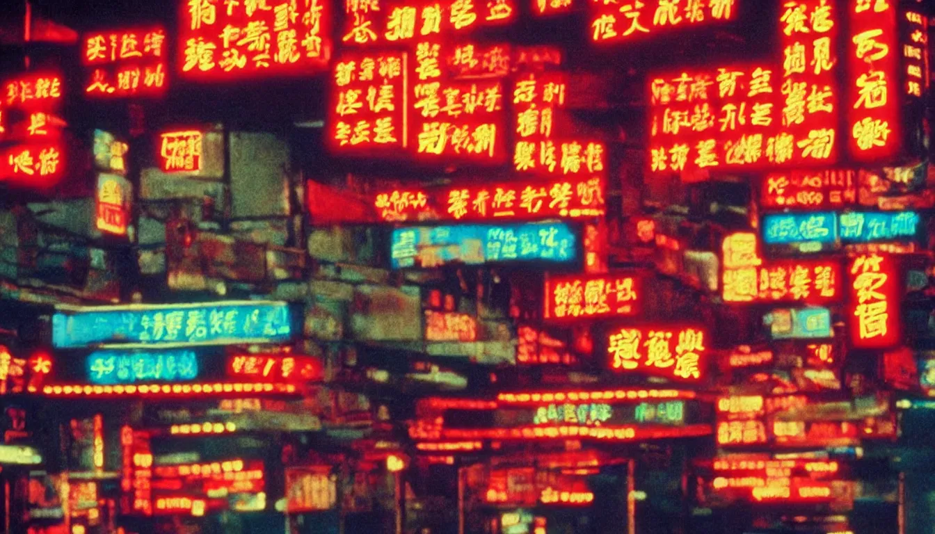 Image similar to 8 0 s asian neon movie still, medium format color photography, blurred background, movie directed by kar - wai wong, hyperrealistic, photorealistic, high definition, highly detailed, tehnicolor, anamorphic 5 0 mm lens