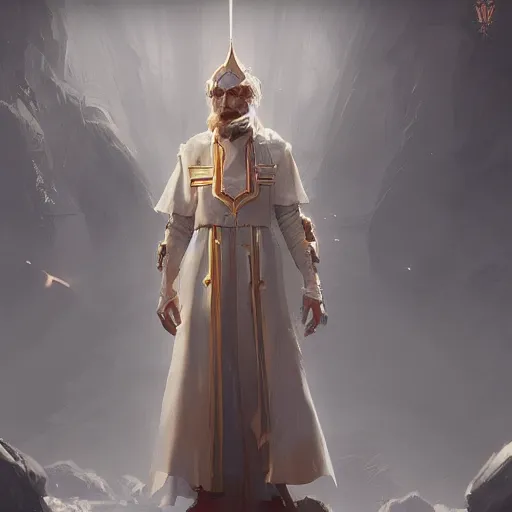 Image similar to fantasy priest designed by Greg rutkowski, concept art, fantasy, 4k, CG render